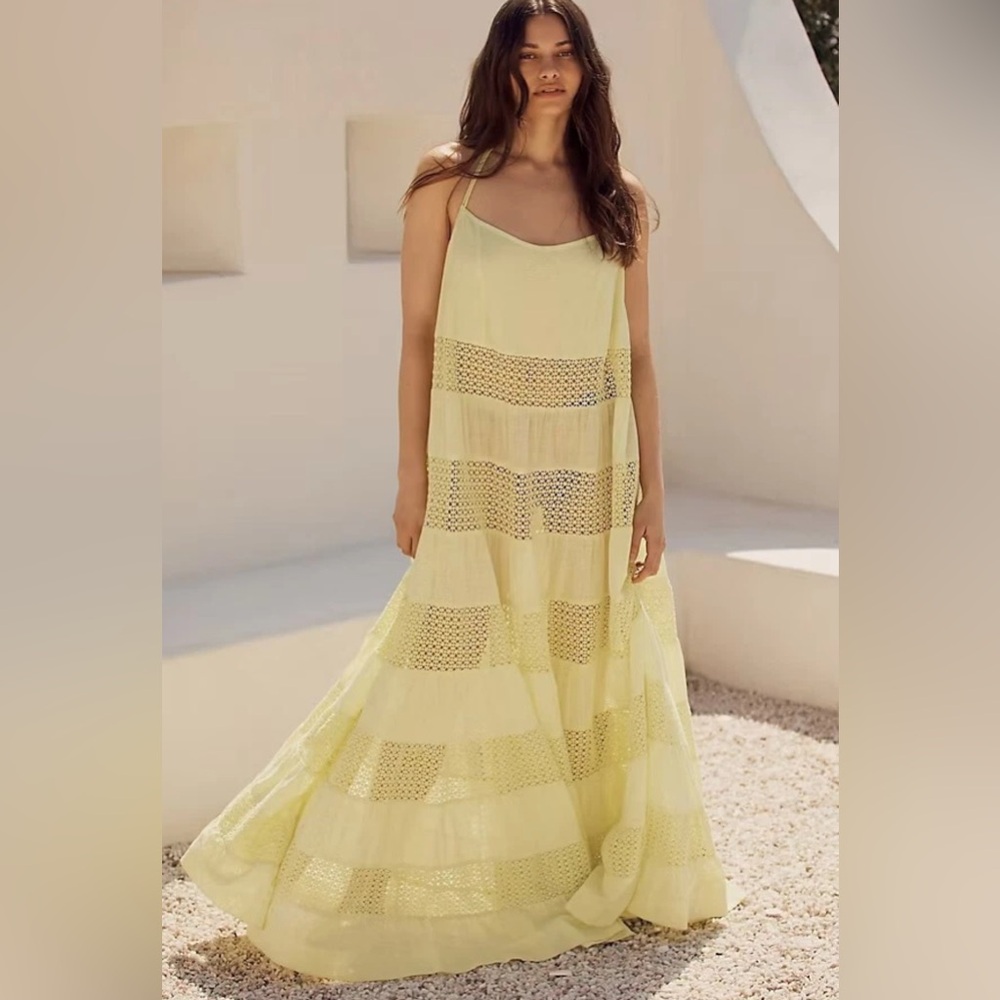 NWT By Anthropologie Sheer Lace Tiered Maxi Dress Large 100% Cotton $128